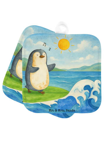Mr. & Mrs. Panda Topfuntersetzer Pinguin Surfer Design ohne Spruch in Weiß