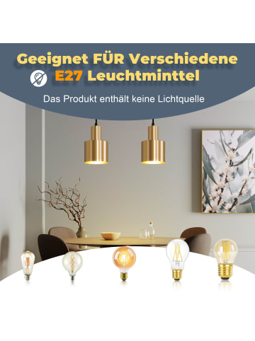 ZMH Pendelleuchte in gold rund 1-flammige E27 Vintage Esszimmerlampe