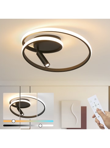 ZMH Deckenleuchte LED in schwarz rund mit 1-flammige Spot dimmbar L 40cm