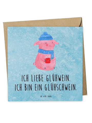 Mr. & Mrs. Panda faltkarte Schwein Glühwein mit Spruch in Eisblau
