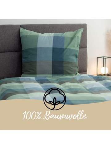 Janine Edel Flanell Bettwäsche Davos - kariert in grün, blau in grün