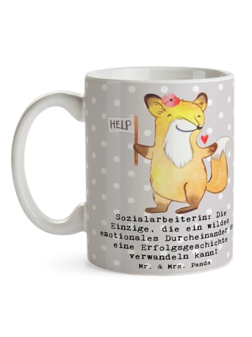Mr. & Mrs. Panda Trinkbecher Sozialarbeiterin Erfolg mit Spruch in Grau Pastell