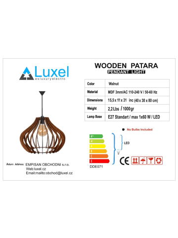 COFI 1453 Patara AV17 Pendelleuchte + E27 4W LED Lampe Vintage Warmweiß in Braun