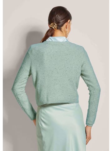 MADELEINE Kurze Strickjacke mit Pailletten-Glanz in hellsalbeigrün / silberfarben