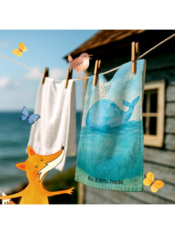 Mr. & Mrs. Panda Gästehandtuch Wal Konfetti Design ohne Spruch in Weiß