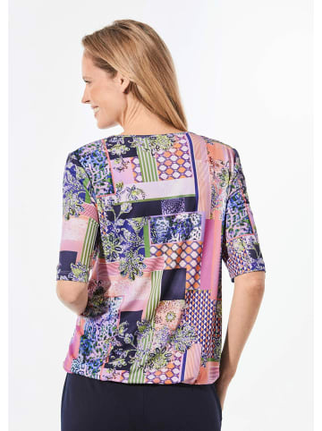 GOLDNER Kurzgröße:  Stretchbluse mit Patchwork-Muster in marine / gemustert