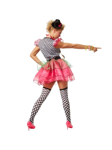 tectake Schrill-buntes Einteiler Kleid aus Elastik-Jersey, schwarz/pink