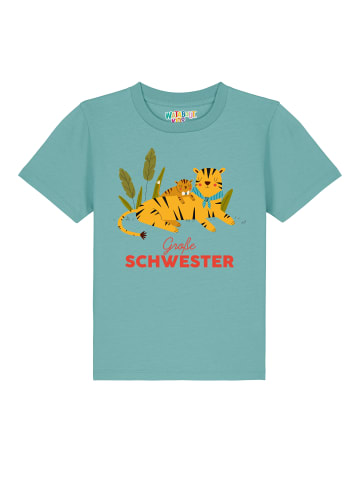 wat? Apparel T-Shirt Tiger Große Schwester in Teal Monstera