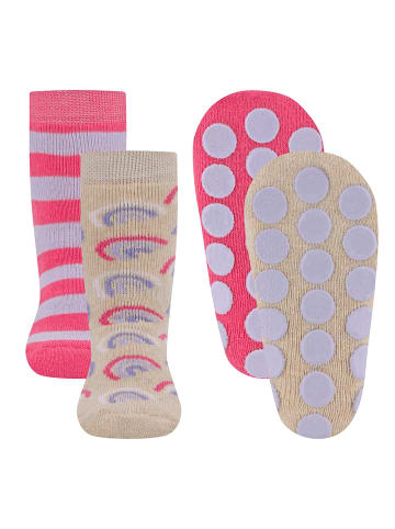 ewers 2er-Set Stoppersocken ABS 2er Pack Regenbogen/Ringel in sorbet pink-beige mel.