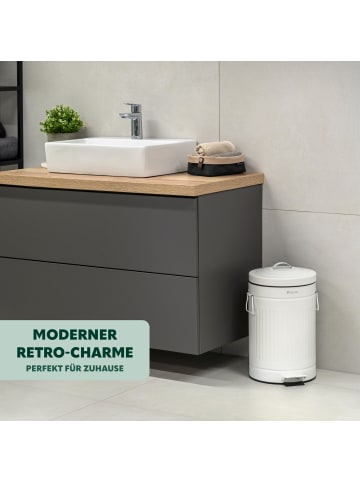 eluno Abfalleimer VINTAGE, Treteimer, 12 Liter Fassungsvermögen aus weißem Metall