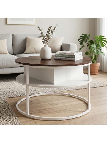 relaxdays Couchtisch in Weiß/ Braun - (H)46 x Ø80 cm