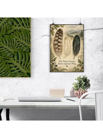 Poster Feder rustikal Design mit Spruch in Weiß