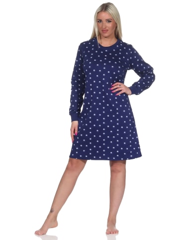 NORMANN langarm Nachthemd Bündchen Kuschel interlock gepunktet - 76416 in marine