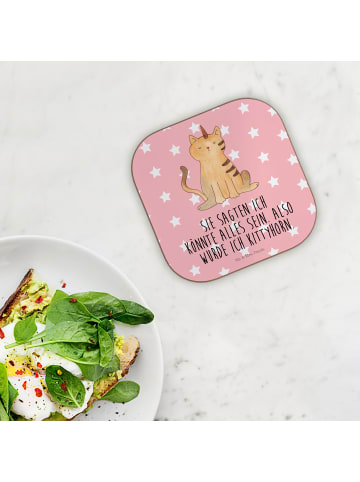 Mr. & Mrs. Panda Tassenuntersetzer Einhorn Katze mit Spruch in Rot Pastell