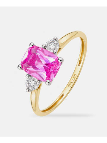Diamant L'éternel Ring, mit synth. Saphir, 375 Gelbgold