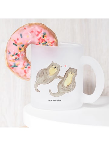 Mr. & Mrs. Panda tasse glas Otter Hände halten ohne Spruch in Transparent