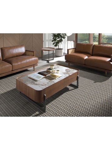 Angel Cerdá Couchtisch 2131 in Weiß / Dunkler Stahl / Walnuss – (B)140 x (H)40 x (T)75 cm