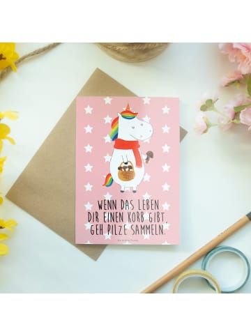 Mr. & Mrs. Panda Grußkarte Einhorn Pilz mit Spruch in Rot Pastell