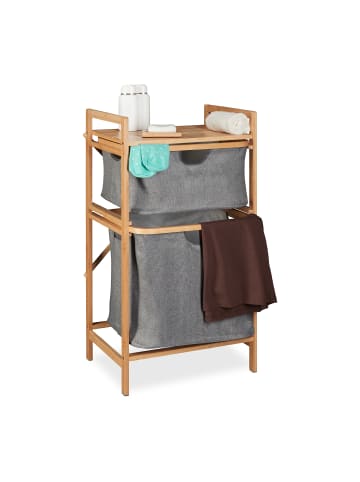 relaxdays Wäschekorbregal in Natur/ Grau - (B)44 x (H)84,5 x (T)33 cm