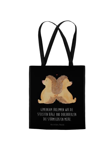 Mr. & Mrs. Panda Jutetasche Igel händchenhaltend mit Spruch in Schwarz
