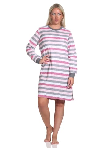 NORMANN Frottee Nachthemd langarm Bündchen Blockstreifen - 76296 in rot