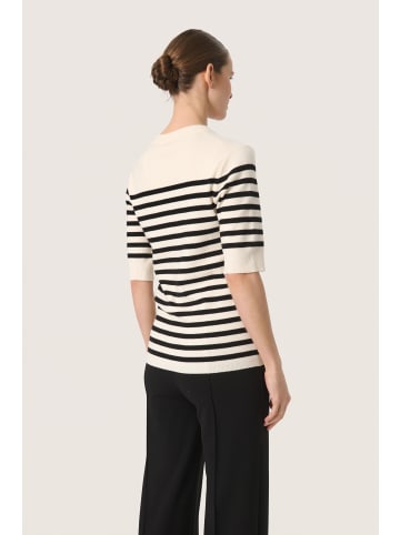 Soaked in Luxury Strickpullover SLSpina Gerade Passform in White with Black stripe