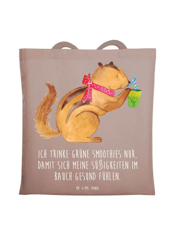 Mr. & Mrs. Panda Tote Bag Eichhörnchen Smoothie mit Spruch in Braun Pastell