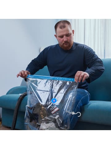 relaxdays 12-tlg. Vakuumbeutel-Set in Transparent/ Blau