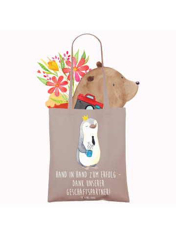 Mr. & Mrs. Panda Tote Bag Erfolg Geschäftspartner mit Spruch in Braun Pastell