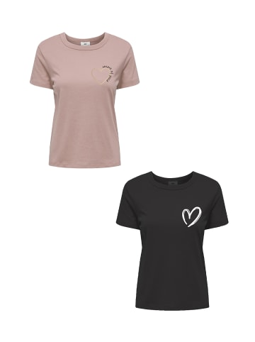 JACQUELINE de YONG T-Shirt 2er Set Kurzarmshirt aus Baumwolle in Schwarz-Pink
