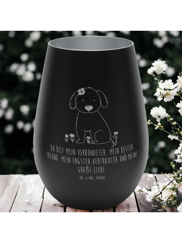 Mr. & Mrs. Panda Windlicht Glas Hund Dame mit Spruch in Schwarz