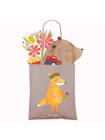 Mr. & Mrs. Panda Tasche Fuchs Blumen ohne Spruch in Braun Pastell