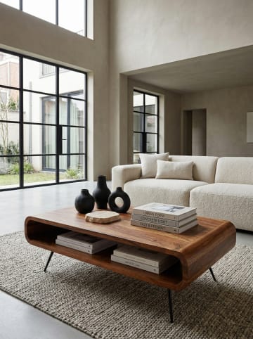 KADIMA DESIGN Massivholz Wohnzimmertisch, Modern & elegant, Sheeshamholz, Staufach