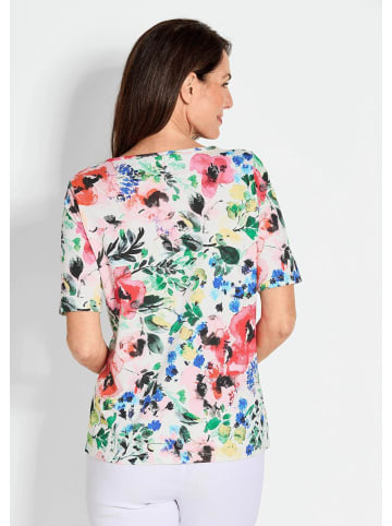 GOLDNER Kurzgröße:  Florales Halbarm-Shirt, bunt in bunt / gemustert