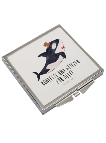 Mr. & Mrs. Panda Quadratischer Spiegel Orca Zylinder mit Spruch in Weiß