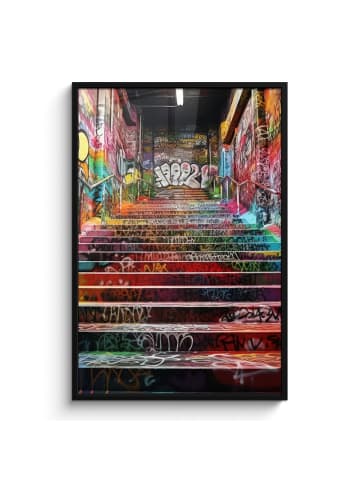 MuchoWow Poster mit Leiste Bunte Treppe