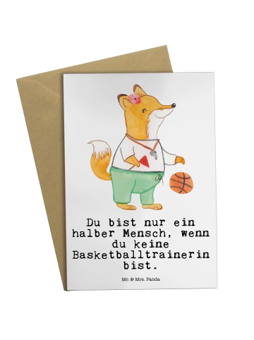 Mr. & Mrs. Panda Glückwunschkarte Basketballtrainerin Herz mit S... in Weiß