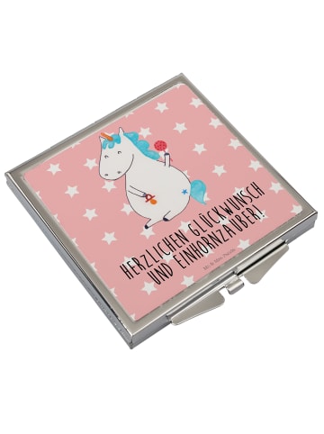 Mr. & Mrs. Panda Handtaschenspiegel quadratisch Einhorn Baby mit... in Rot Pastell