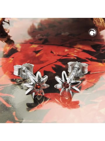 Gallay Ohrstecker Ohrring 6mm Blume glänzend mit Zirkonia rot-orange Silber 925 in silber