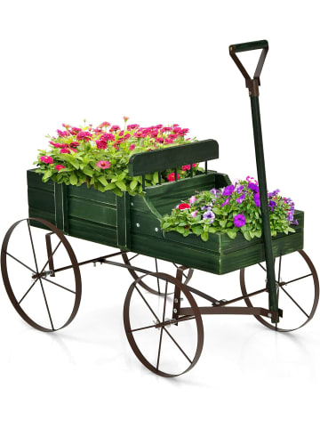 COSTWAY Blumenständer Holzwagen in Grün