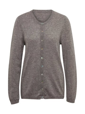 GOLDNER Kurzgröße: Eleganter Herbstcardigan mit Rundhals in grau / melange