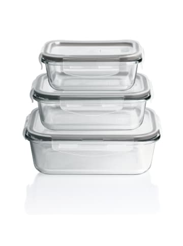 Gourmet Maxx Glas-Frischhaltedosen Klick-it 6-tlg. grau mit Mikrowellenventil  Transparent