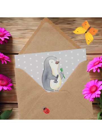 Mr. & Mrs. Panda Klappkarte Friseur Leidenschaft mit Spruch in Grau Pastell