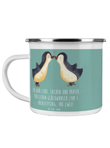 Mr. & Mrs. Panda Emaille Tasse 1. Hochzeitstag Papierhochzeit mi... in Meeresbrise