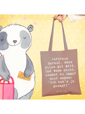 Mr. & Mrs. Panda Strandtasche Spruch Schutz & Vertrauen mit Spruch in Braun Pastell