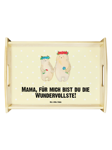 Mr. & Mrs. Panda Servier Tablett Bären mit Blumenkranz mit Spruch in Gelb Pastell