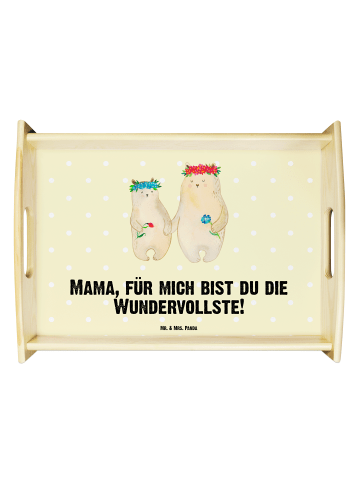 Mr. & Mrs. Panda Serviertablett Bären mit Blumenkranz mit Spruch in Gelb Pastell