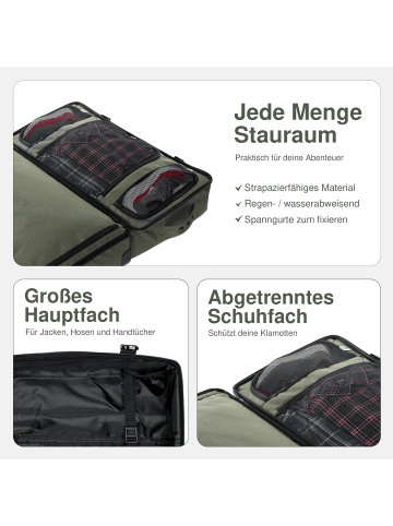 SONS OF ALOHA Reisetasche Reisetasche mit Rollen groß | Duffle 80 cm XL 120L in grün