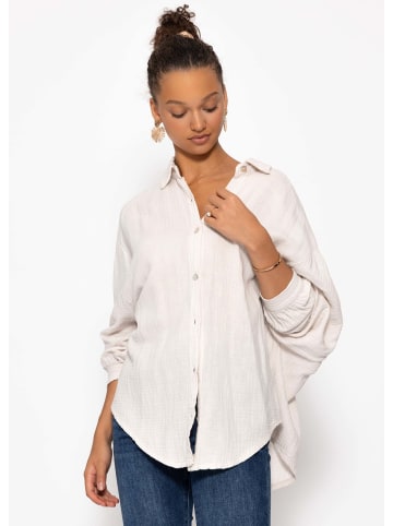 SASSYCLASSY Ultra Oversize Musselin-Blusenhemd kürzere Variante in Hellbeige