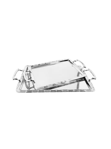 COFI 1453 2er Set Gemusterte Serviertabletten aus Edelstahl mit eleganten in Silber
